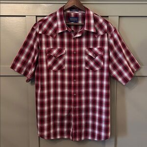 Pendleton Frontier Shirt Short Sleeve Pearl Snap Button Front Red Plaid Size XXL